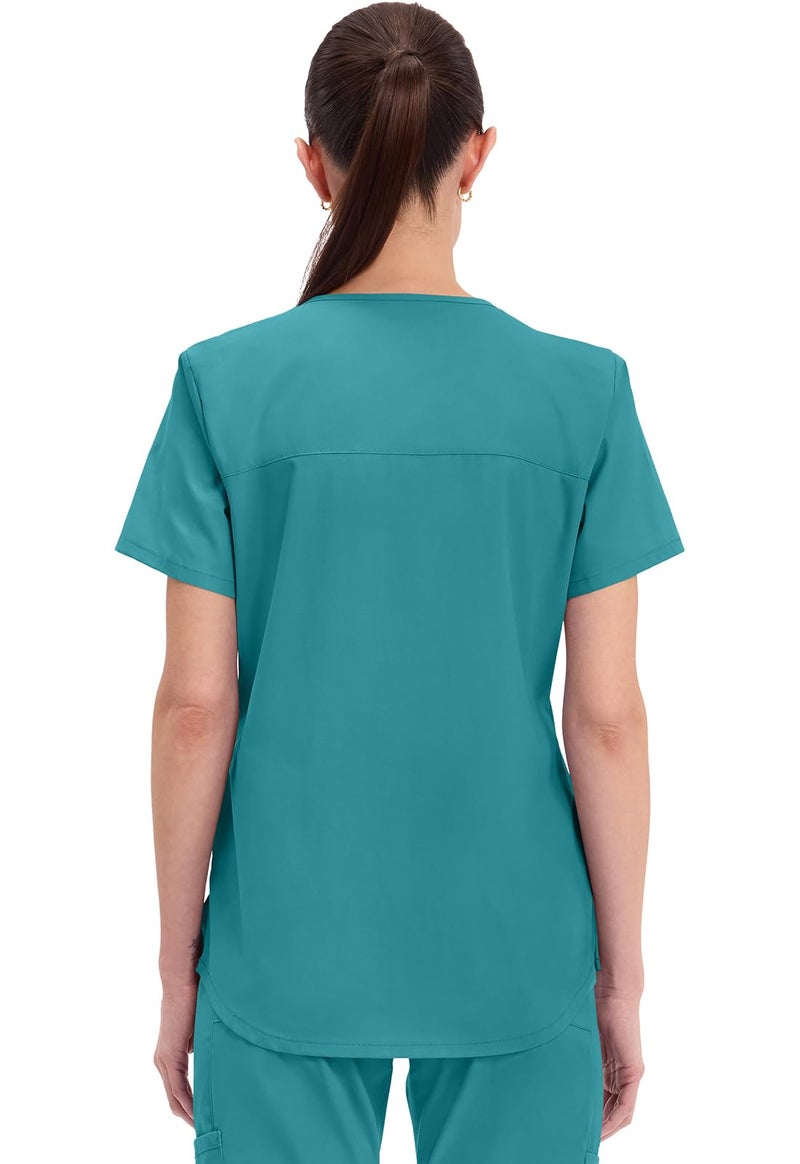 Cherokee Womens V Neck Scrub Top Modern Classic Fit Stretch Easy Care Durable Workwear Medical Uniform - WW665, S, Teal Blue - Image 4